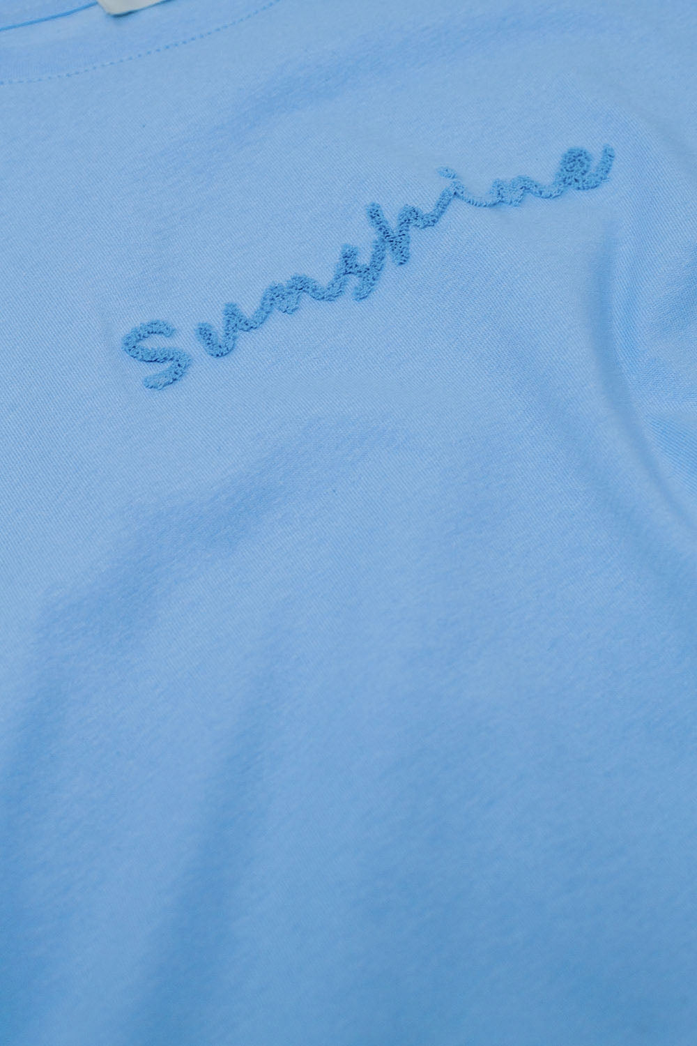 Sunshine oversized T-shirt with textured text at the front in blue - top