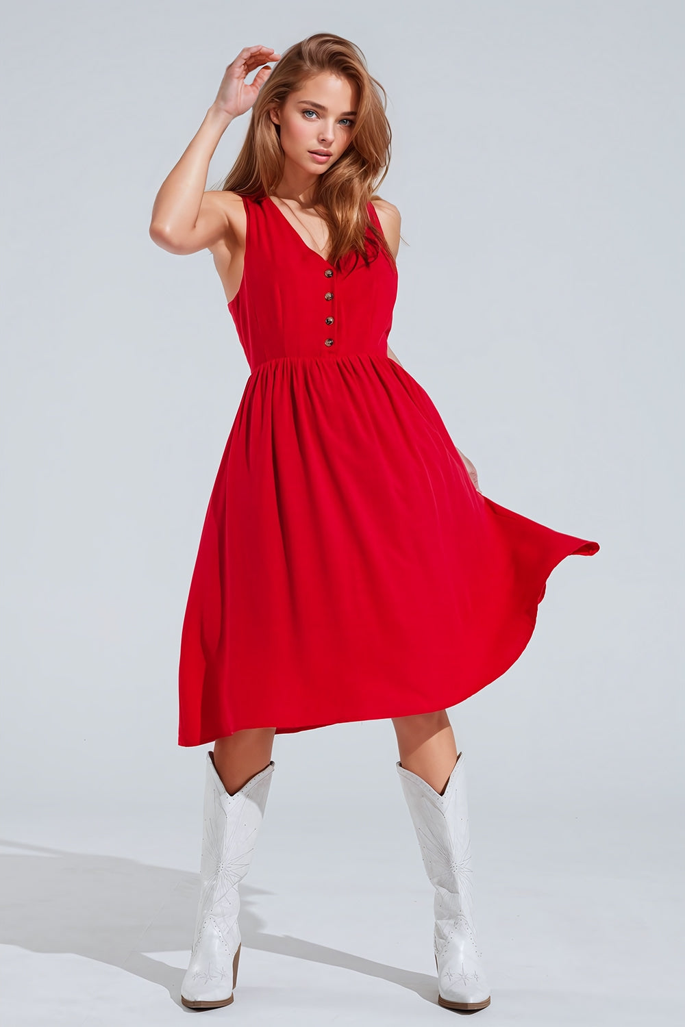 Red dress with button detail - dress