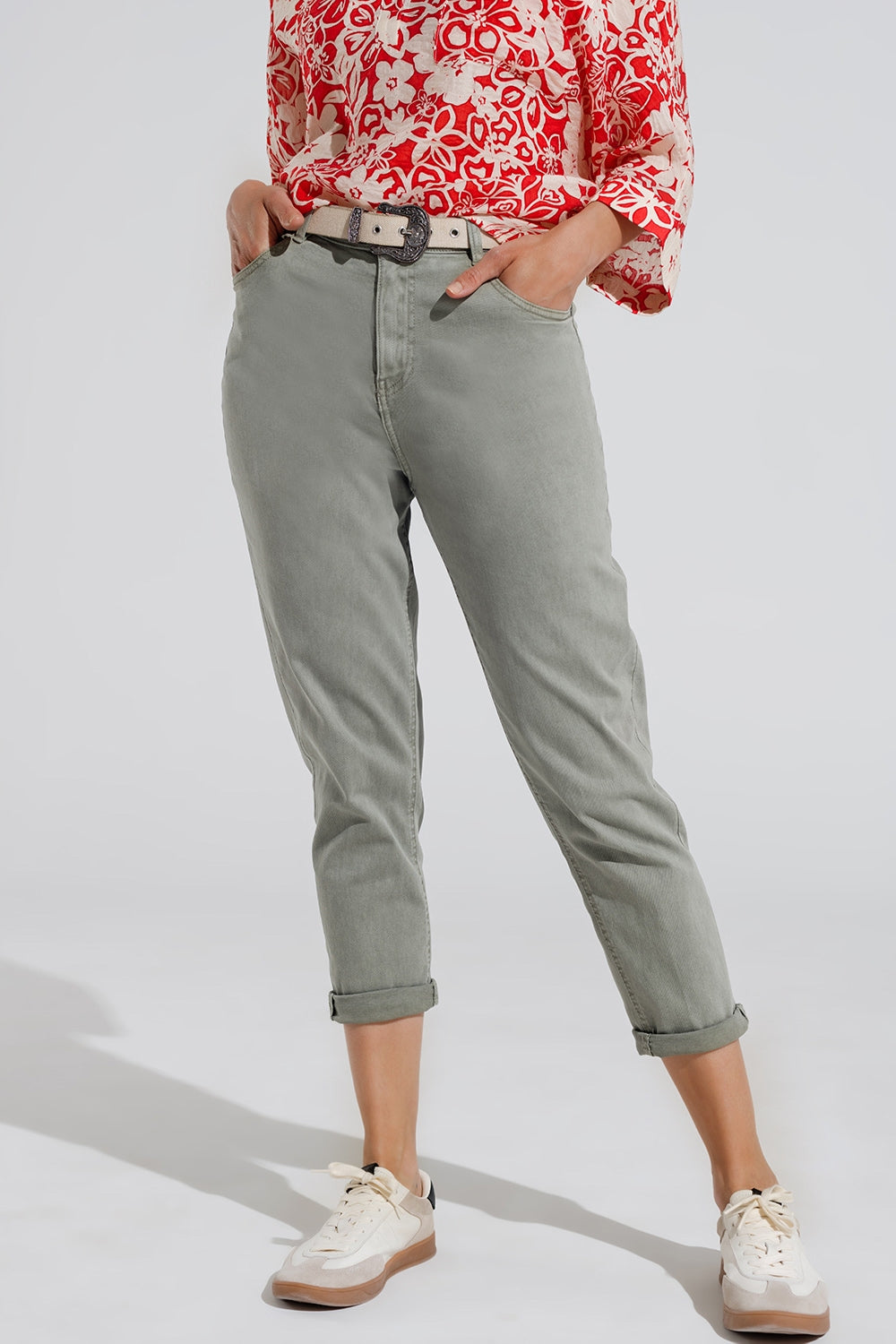 Ankle skinny Basic Jeans in kakhi - Coloured Jeans
