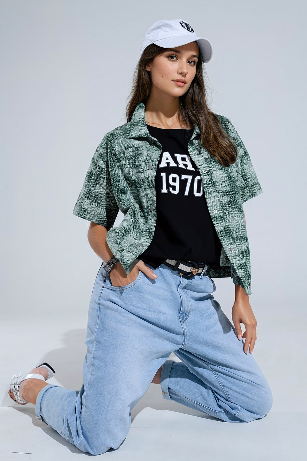 Button Up Polo Shirt In Tie Dye Green - Shirts