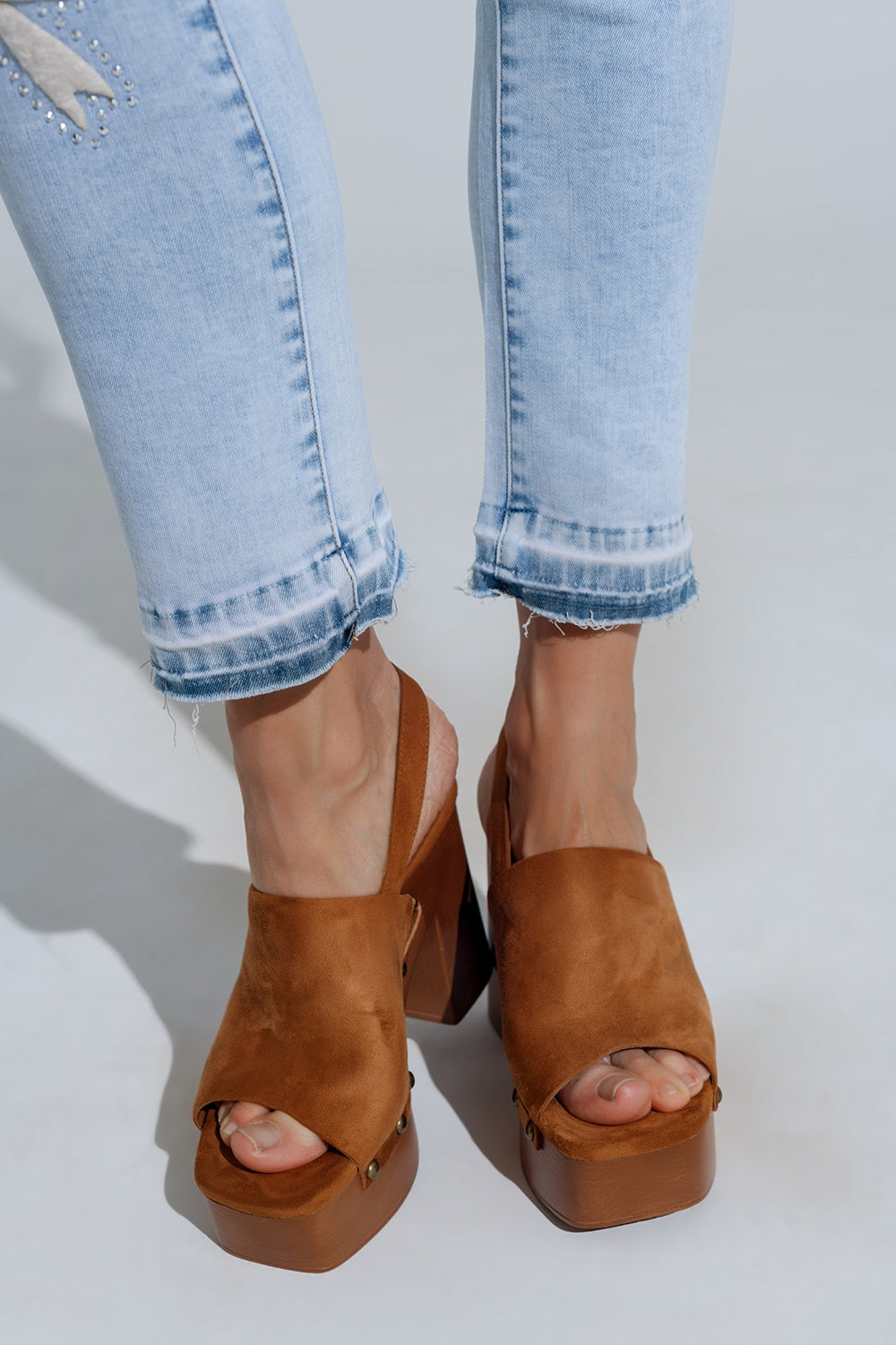 Light Blue Skinny Jeans With Bow ties and Ripped Holes - Denim