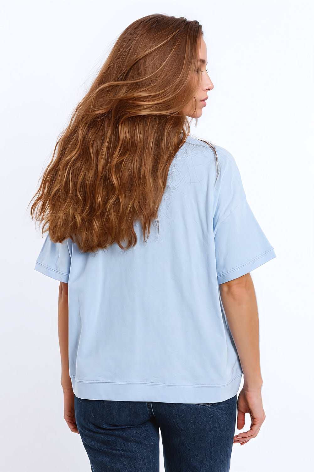 Sunshine oversized T-shirt with textured text at the front in blue - top