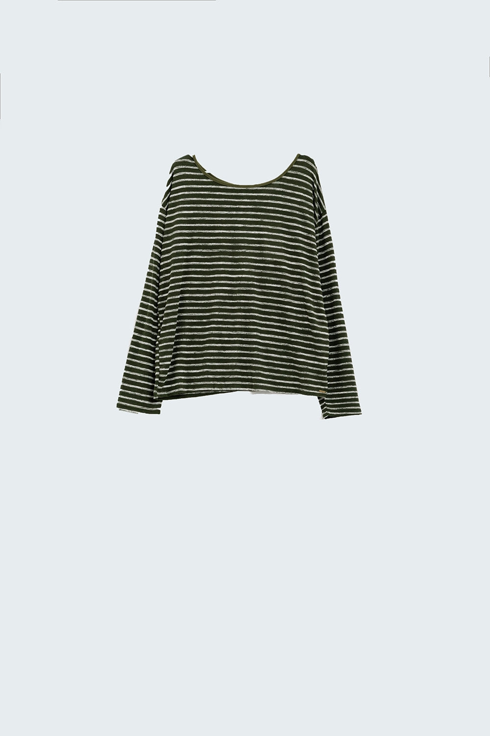 Relaxed striped T-shirt in khaki with open back detail - top