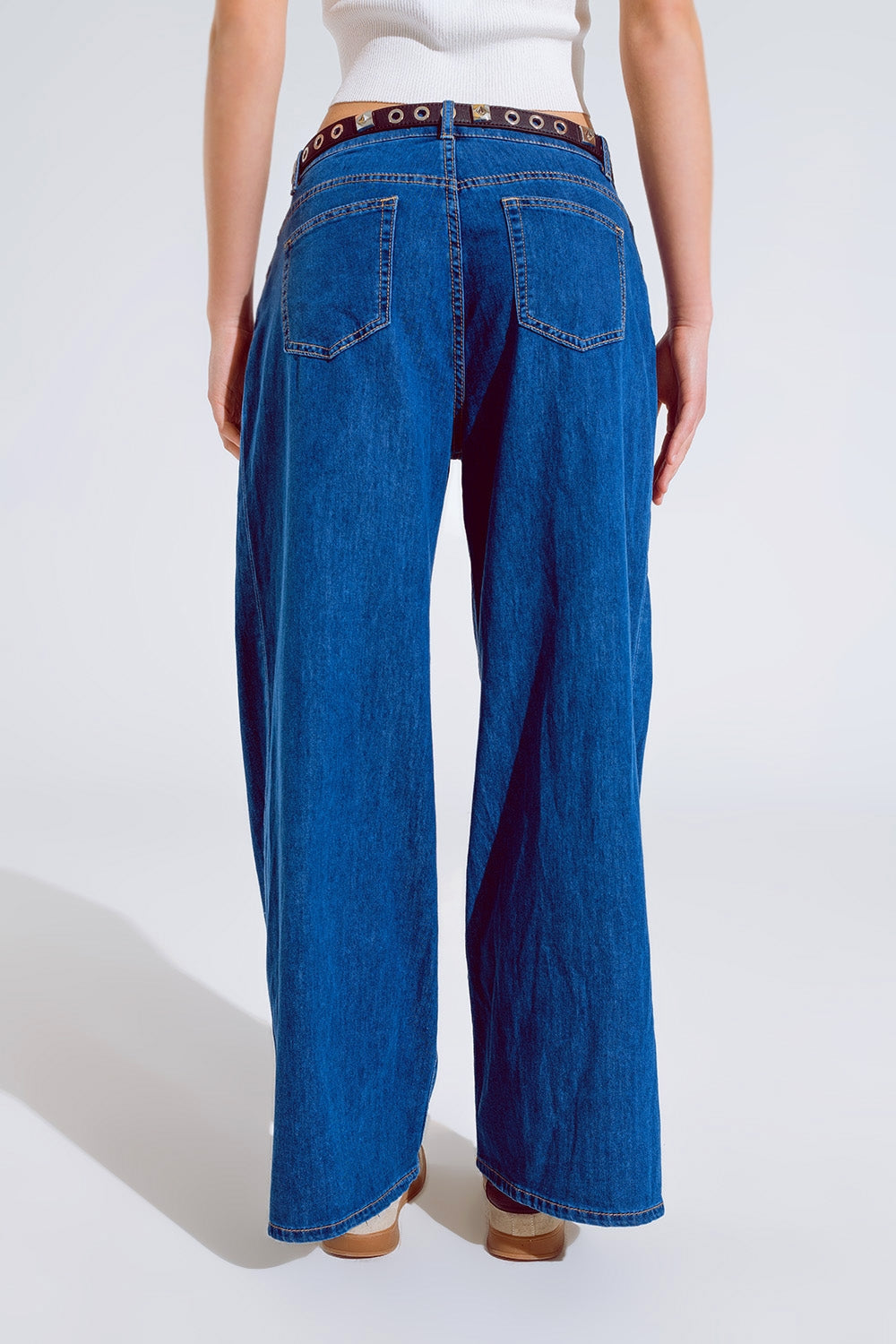 Boyfriend Wide leg five pocket jeans in dark wash - Denim