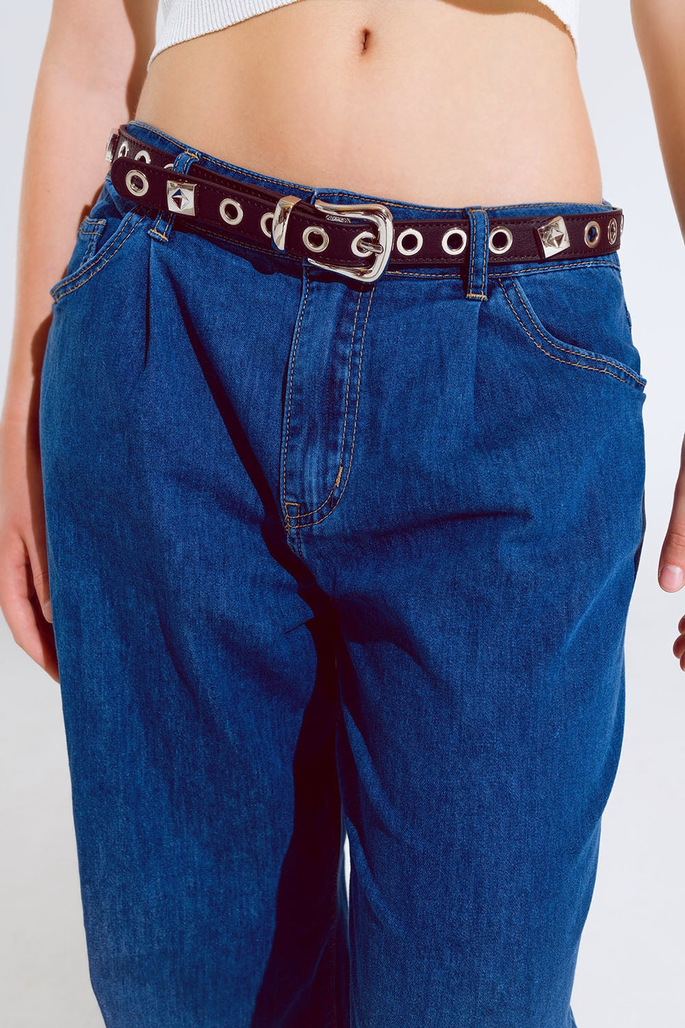 Boyfriend Wide leg five pocket jeans in dark wash - Denim