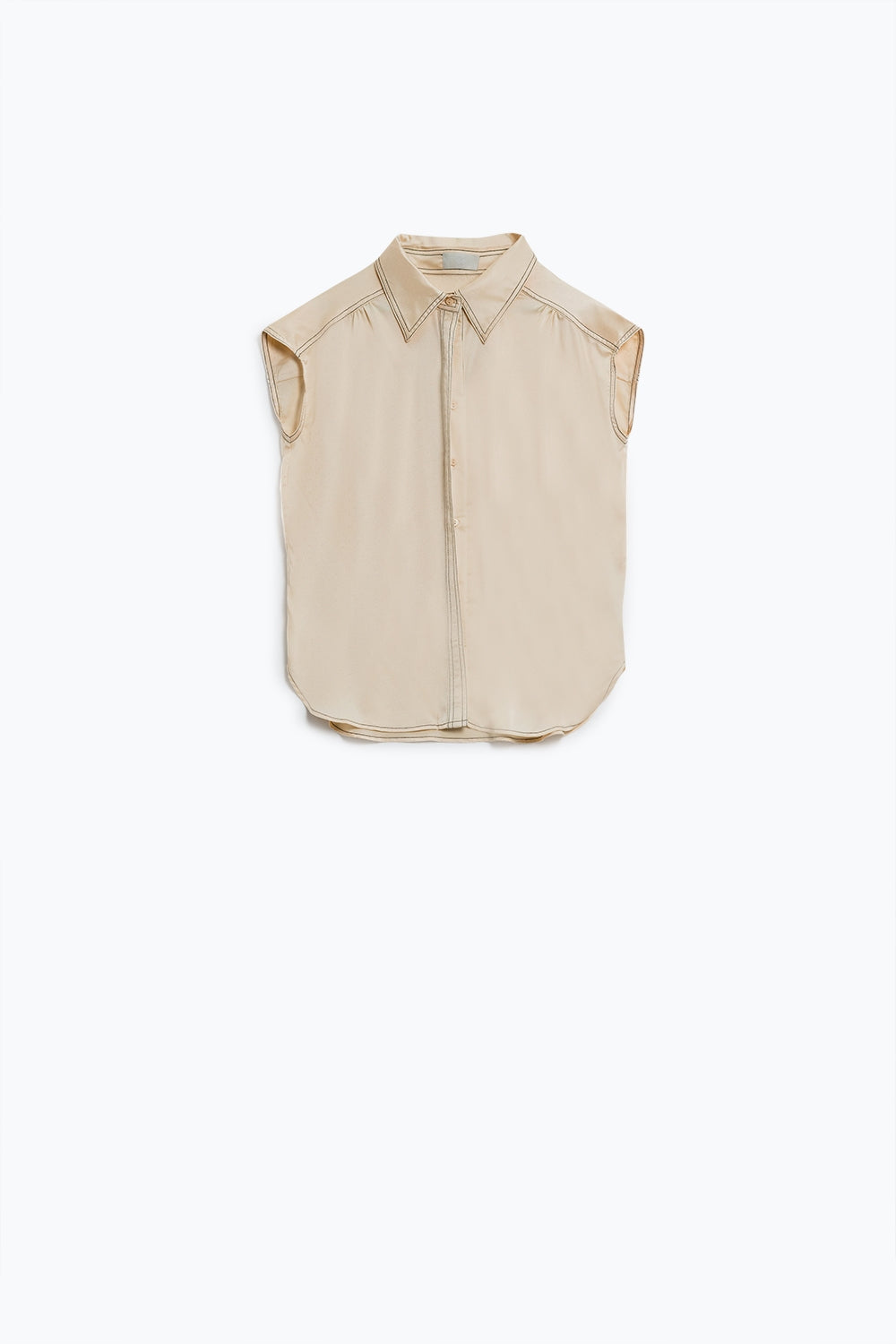 Sleeveless Blouse with pollo collar in beige - Shirts