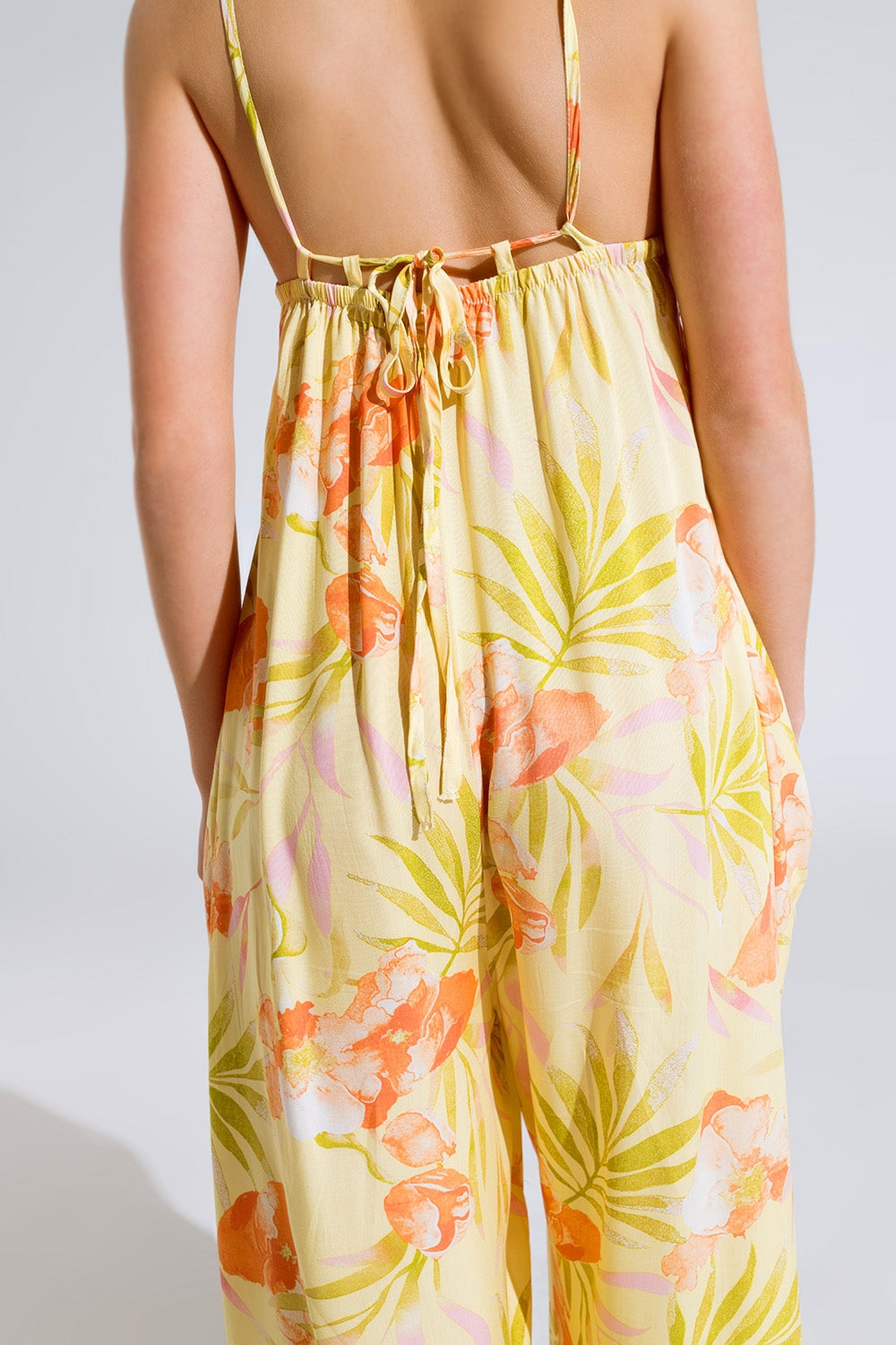maxi yellow jumpsuit in tropical print - dress