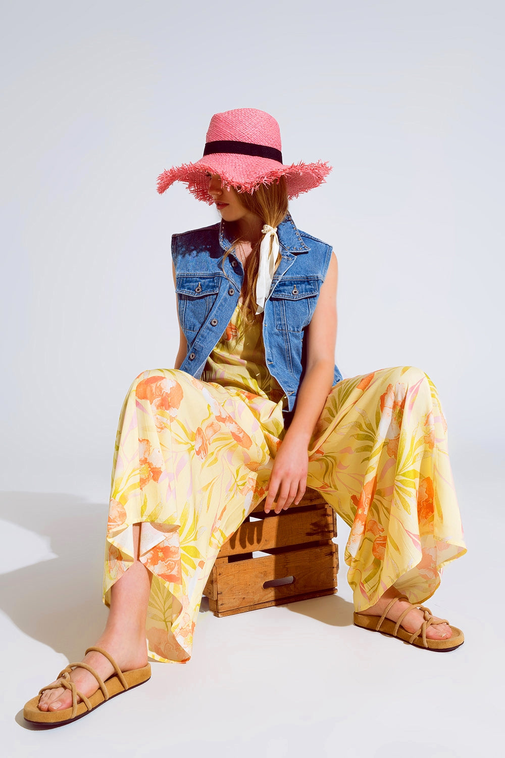 maxi yellow jumpsuit in tropical print - dress