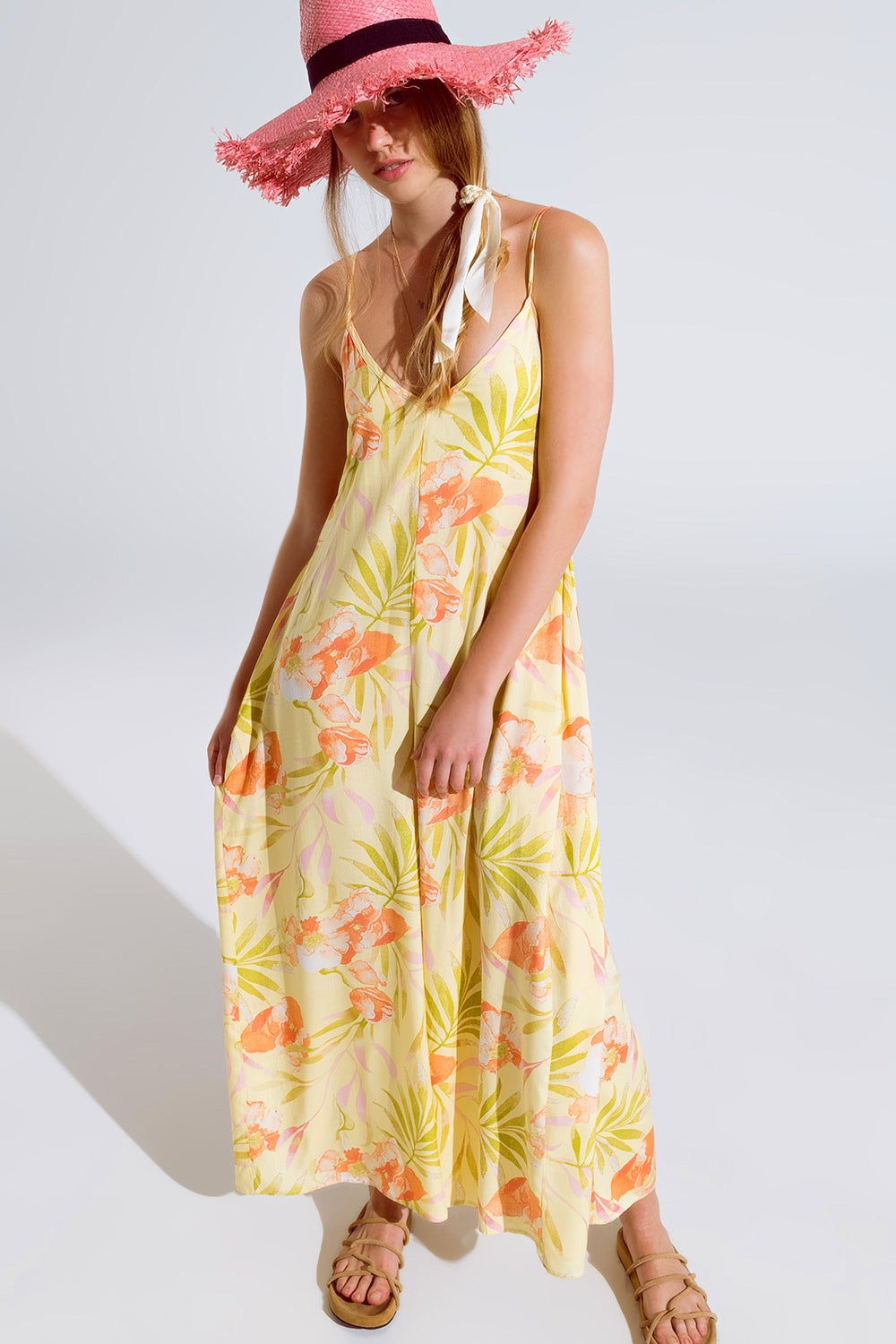 maxi yellow jumpsuit in tropical print - dress
