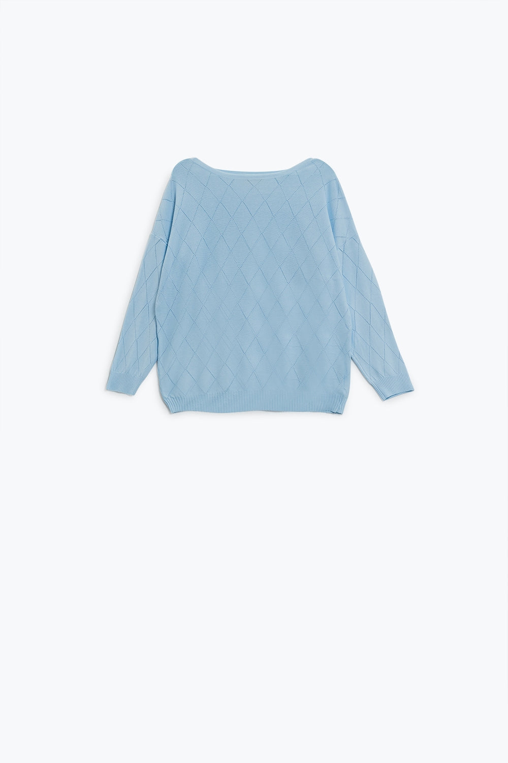 Light blue sweater in argyle print with boat neck