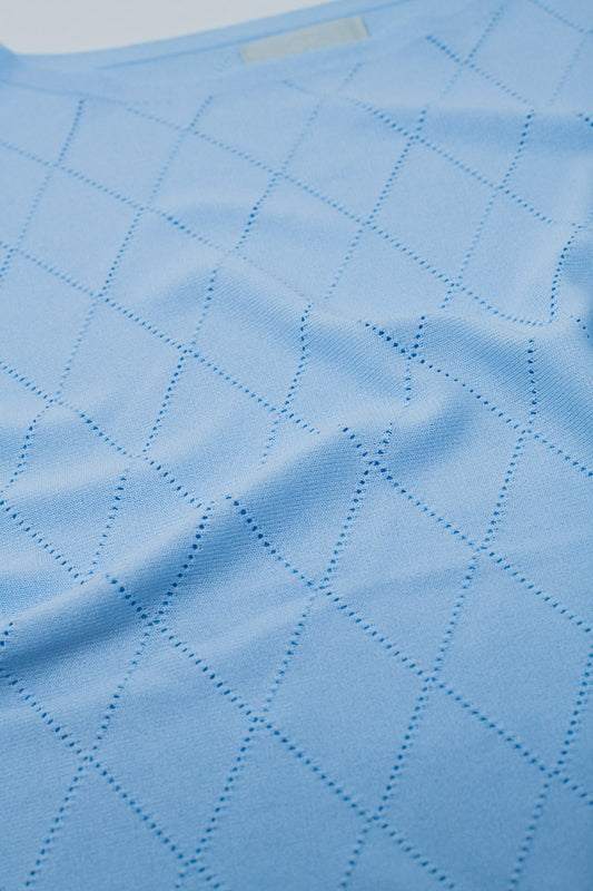 Light blue sweater in argyle print with boat neck - jumper