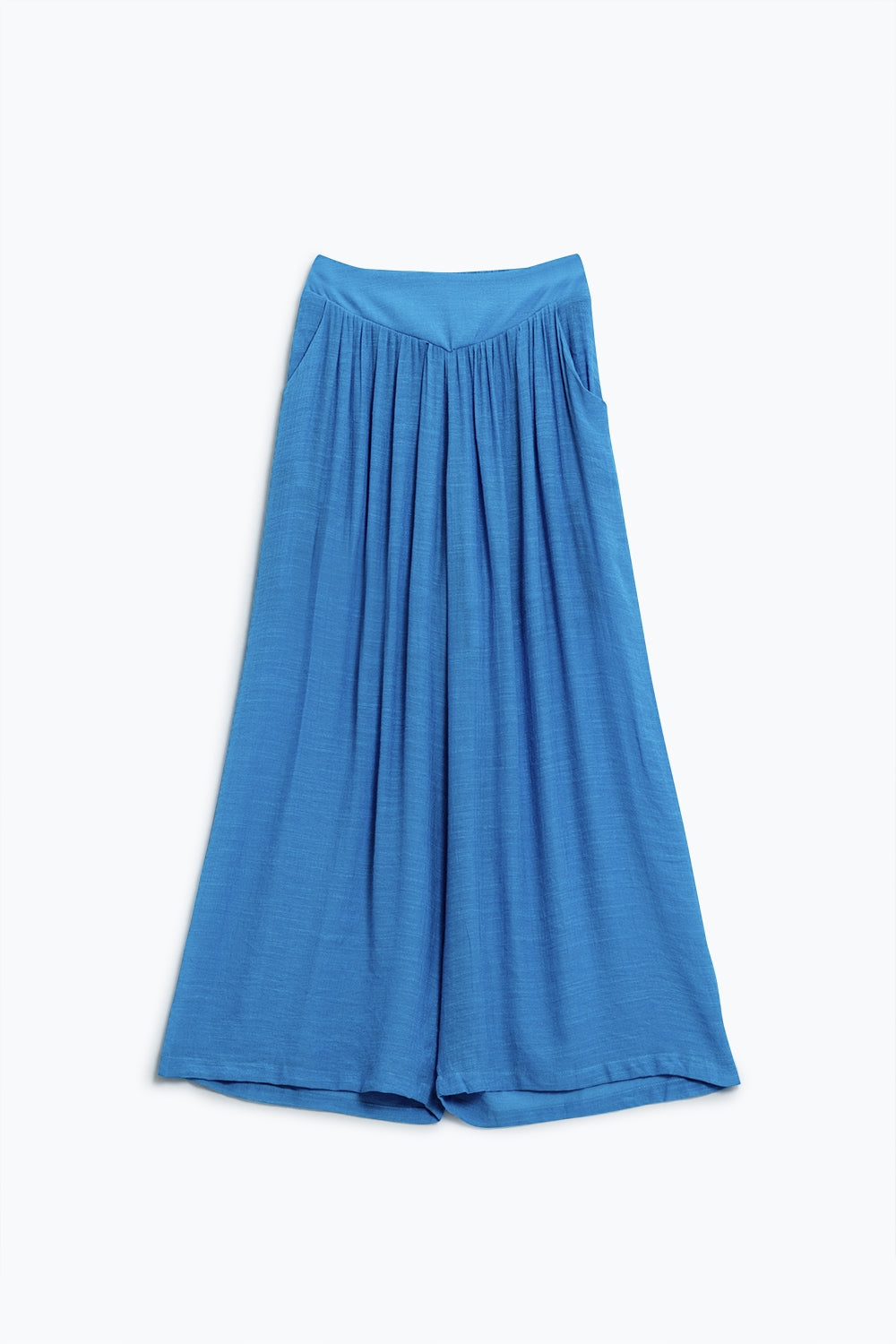Blue Palazzo style Pants With Side Pockets And Thick Waist Band - trousers