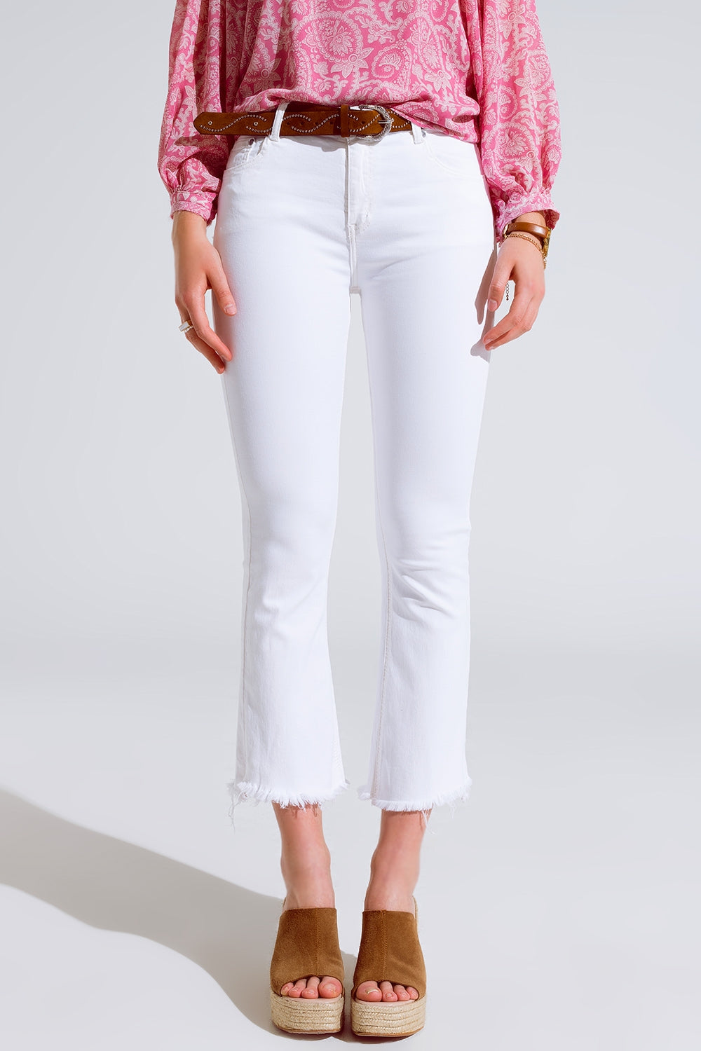 High Rise Basic Flared Jeans In White - Coloured Jeans