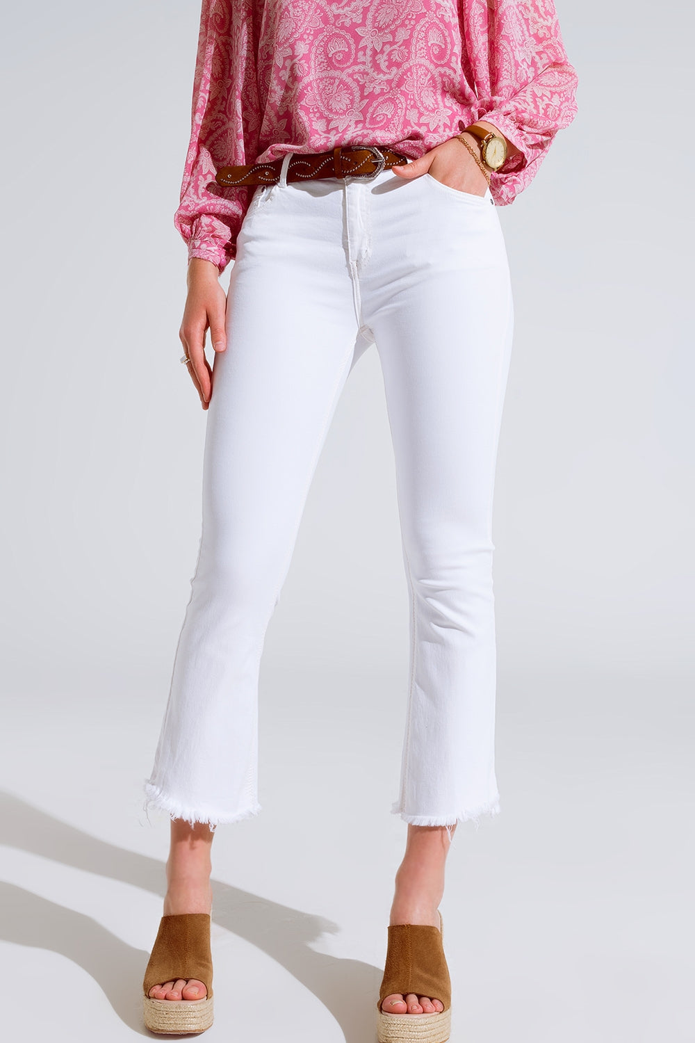 High Rise Basic Flared Jeans In White - Coloured Jeans