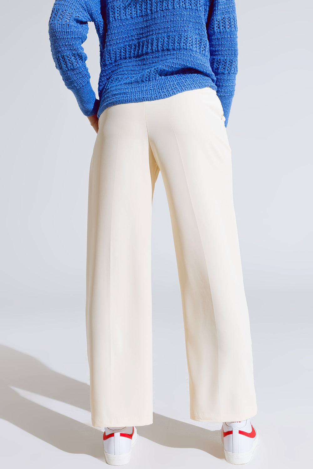 Straight Leg Trousers With Side Pockets and Darts in Cream - trousers