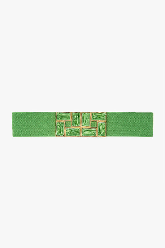 Green Elastic Belt With Square Buckles - Belts
