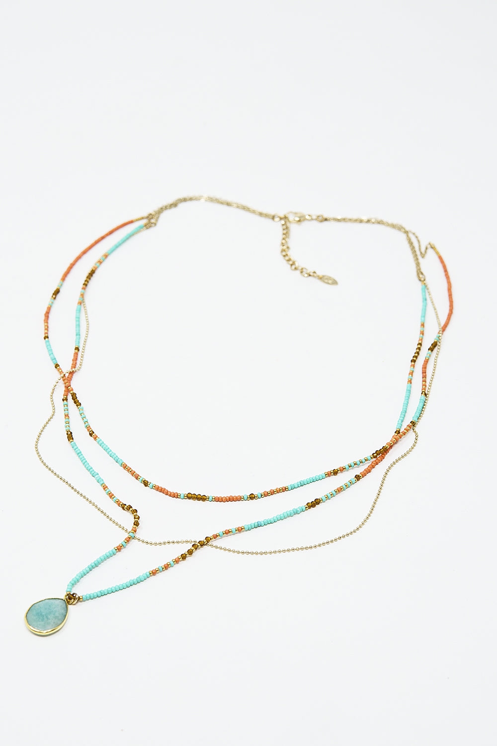 3 in 1 necklace with orange and blue beads
