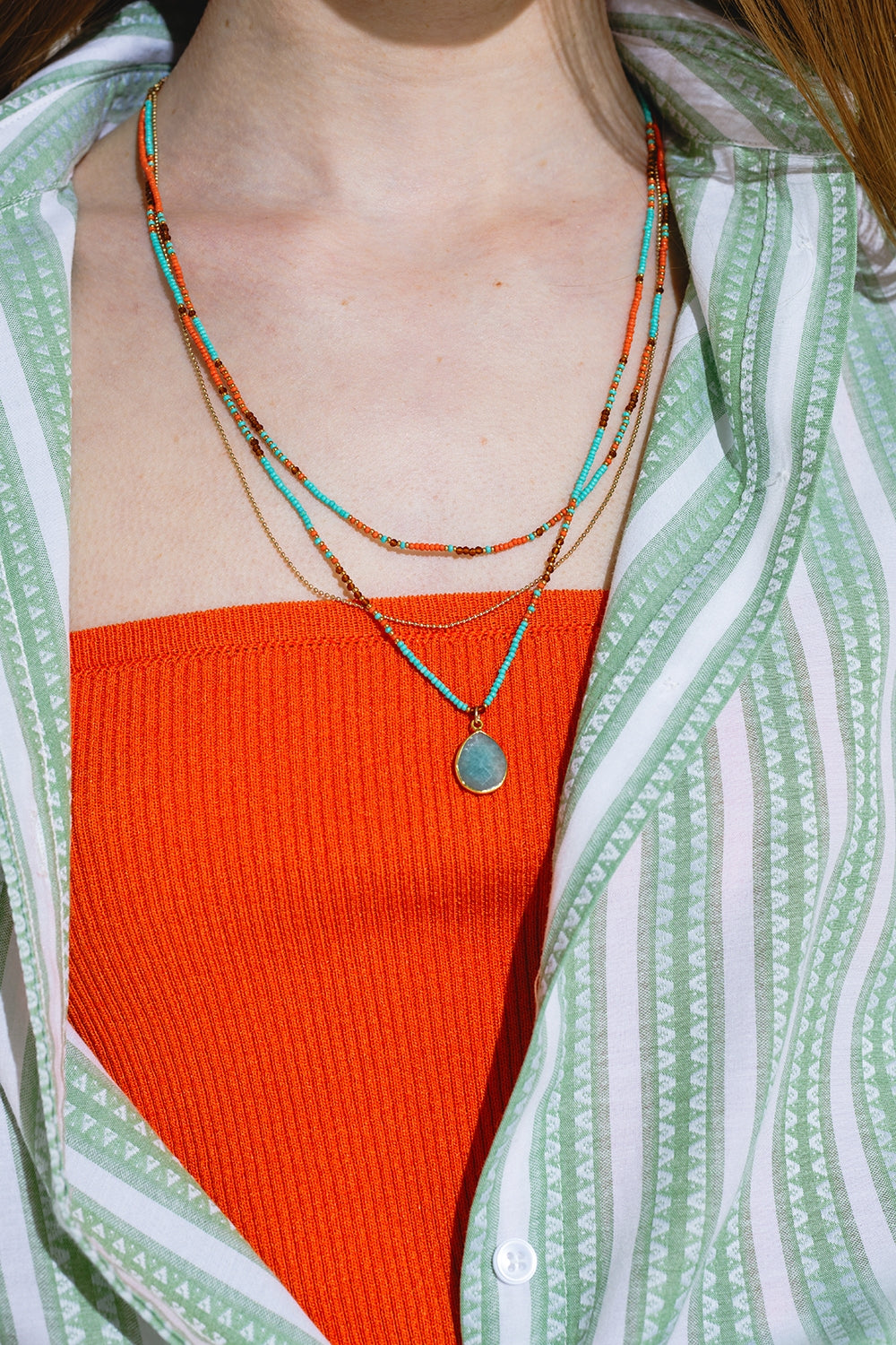 3 in 1 necklace with orange and blue beads
