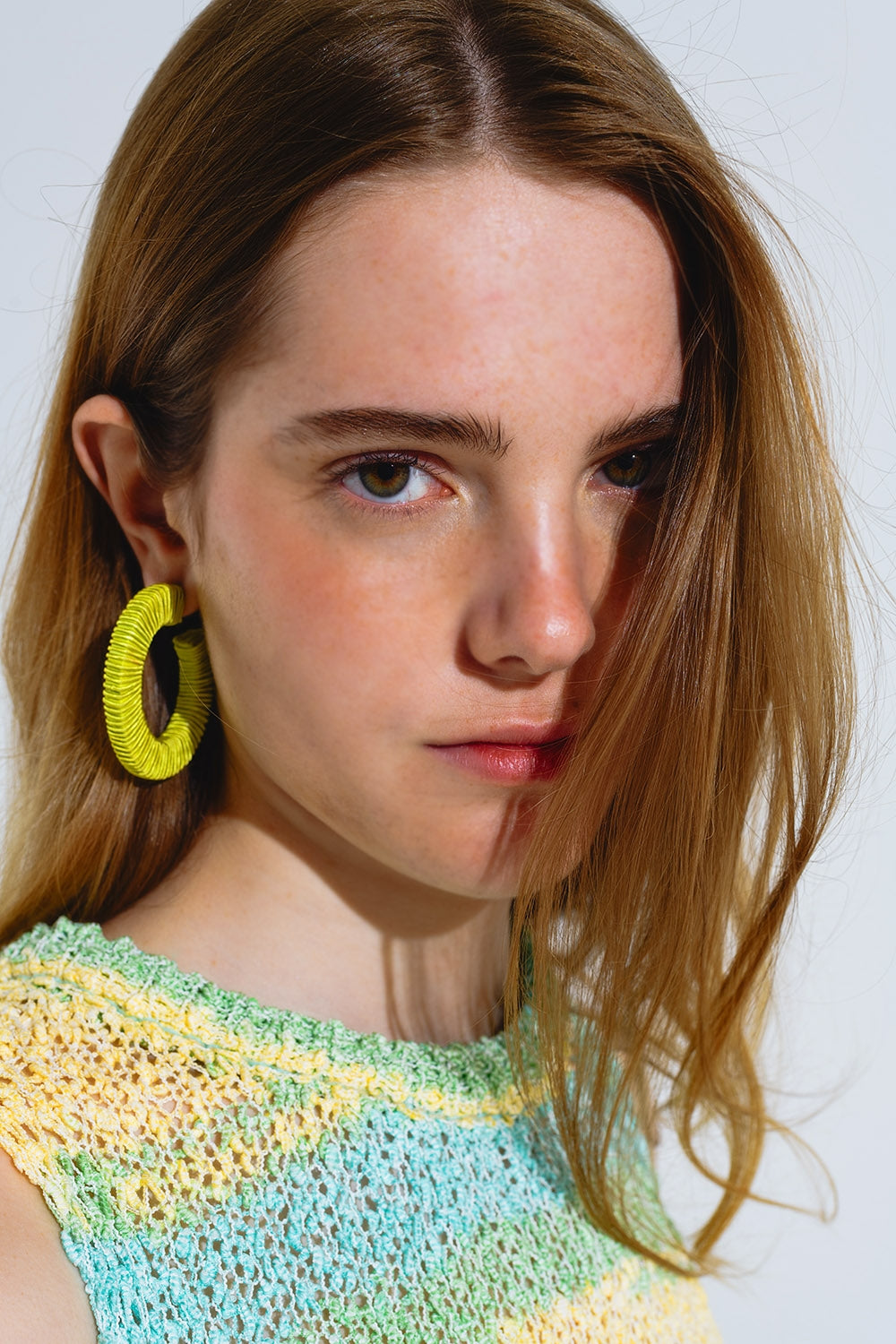 Lime Hoop Earrings With Woven Pattern