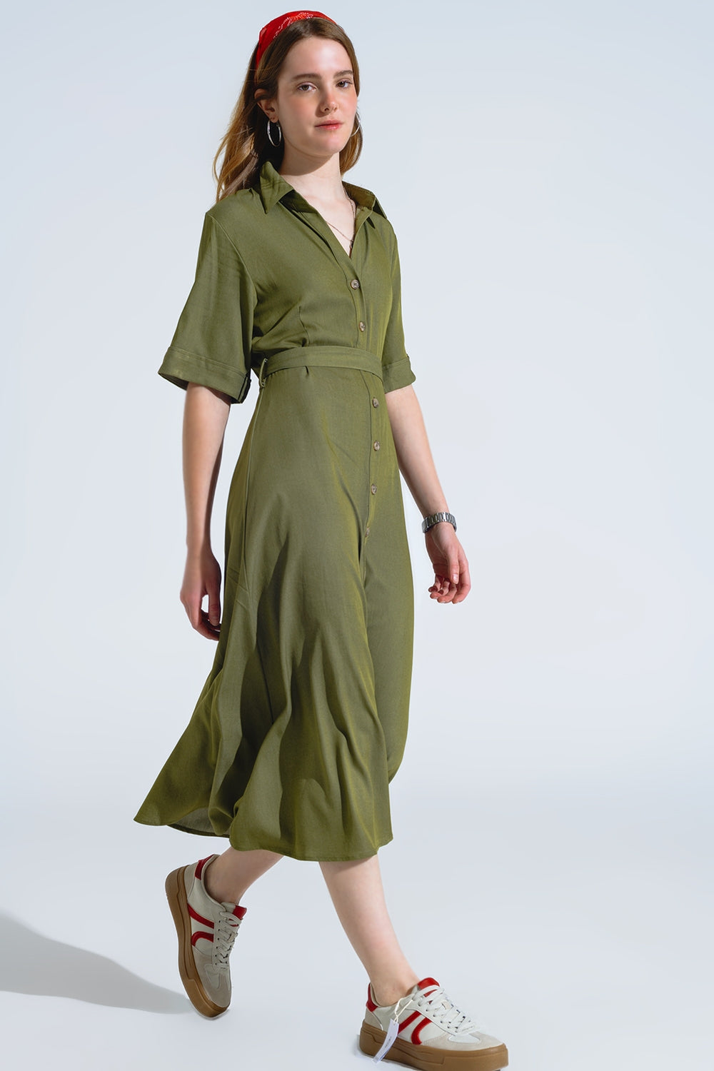 Green Maxi Shirt Dress With Polo Collar - dress