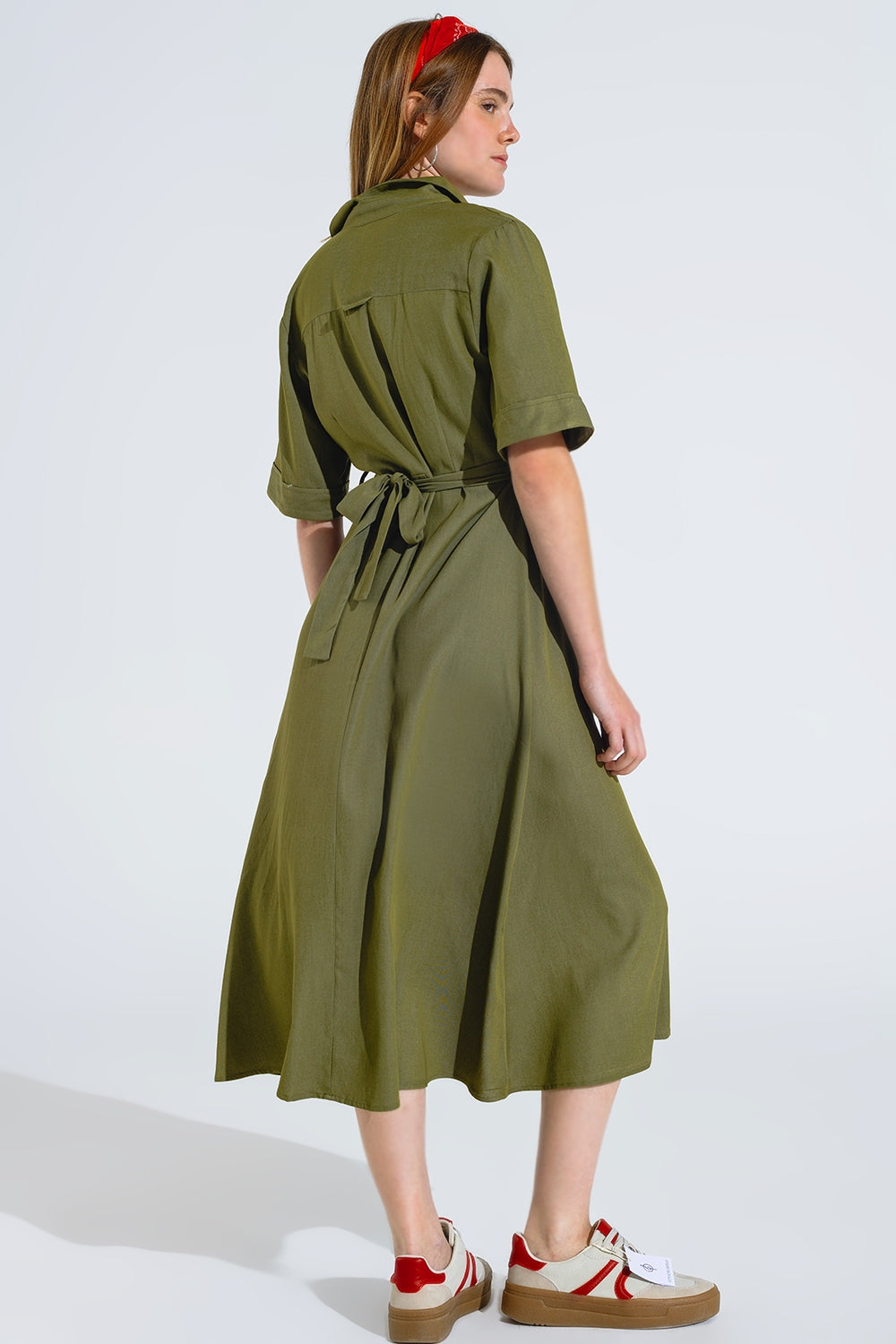 Green Maxi Shirt Dress With Polo Collar - dress
