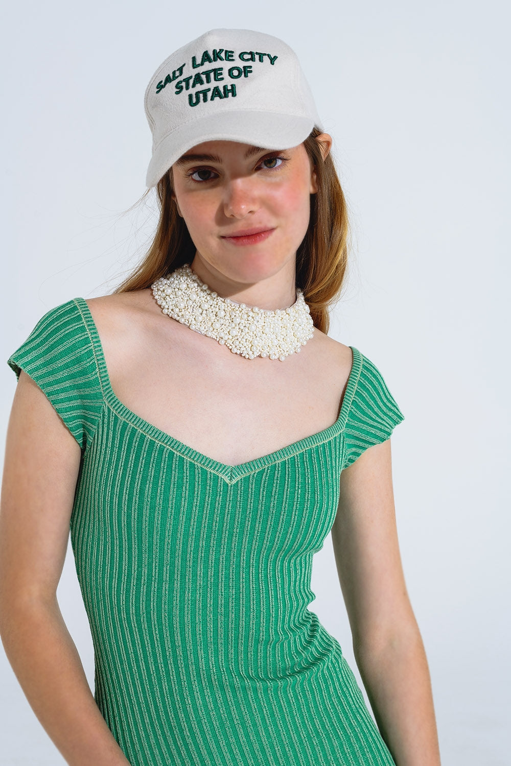 Green Midi Thick Rib Bodycon Dress With Cap Sleeves - dress