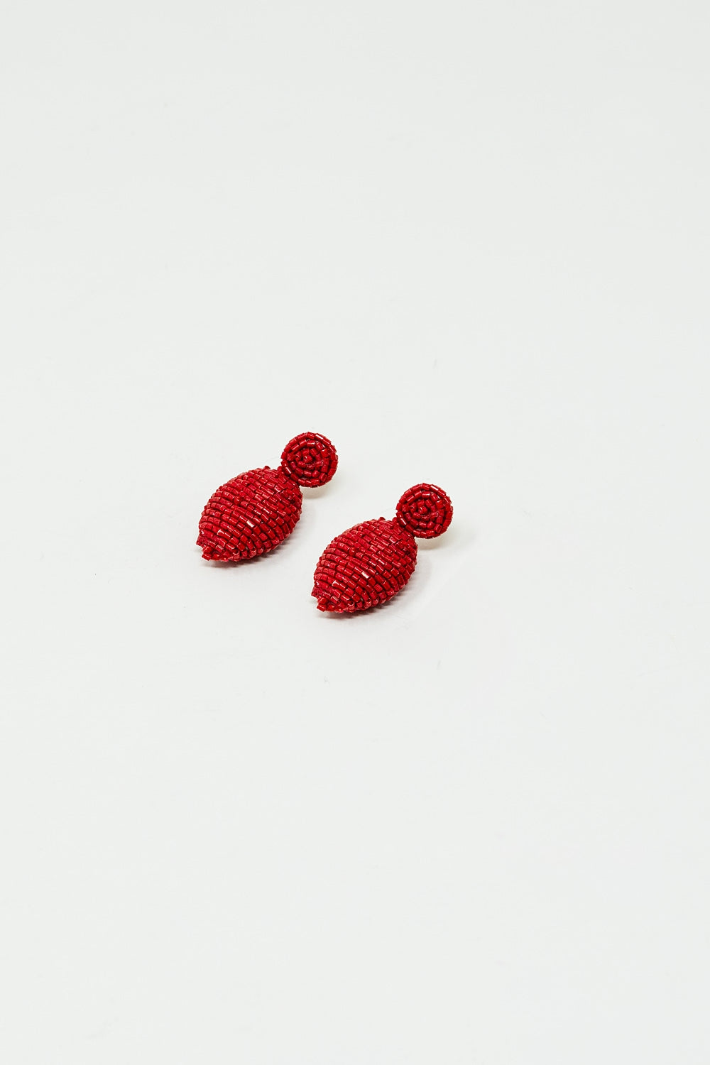 Oval Shape Beaded Earrings in Red