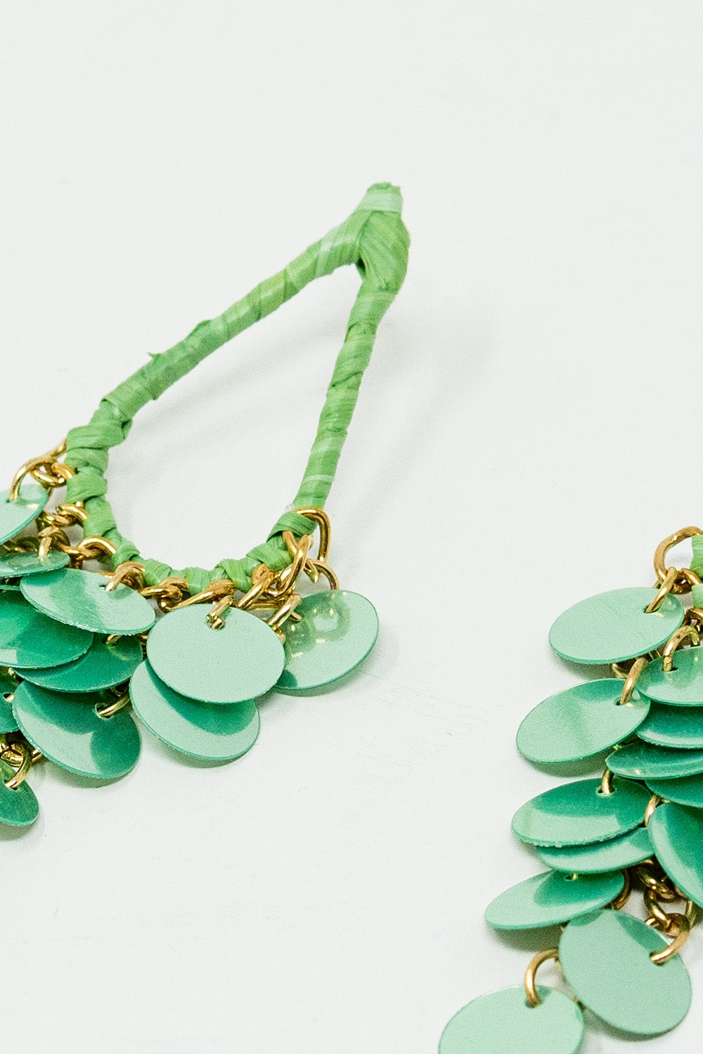 Green Waterdrop Earrings With Cascading Sequins