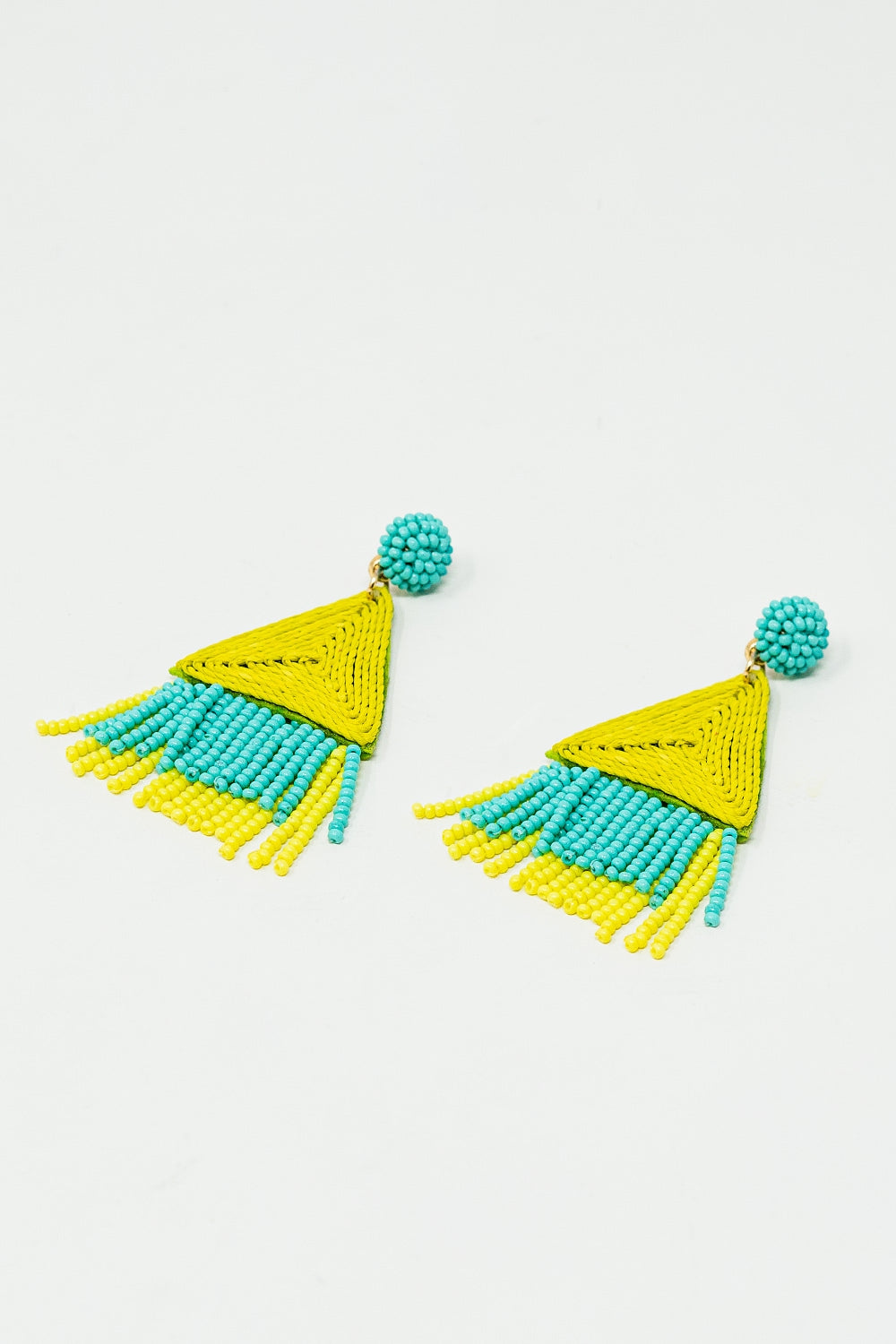 Turquoise Drop Earings With Lime Pyramid and Fringe
