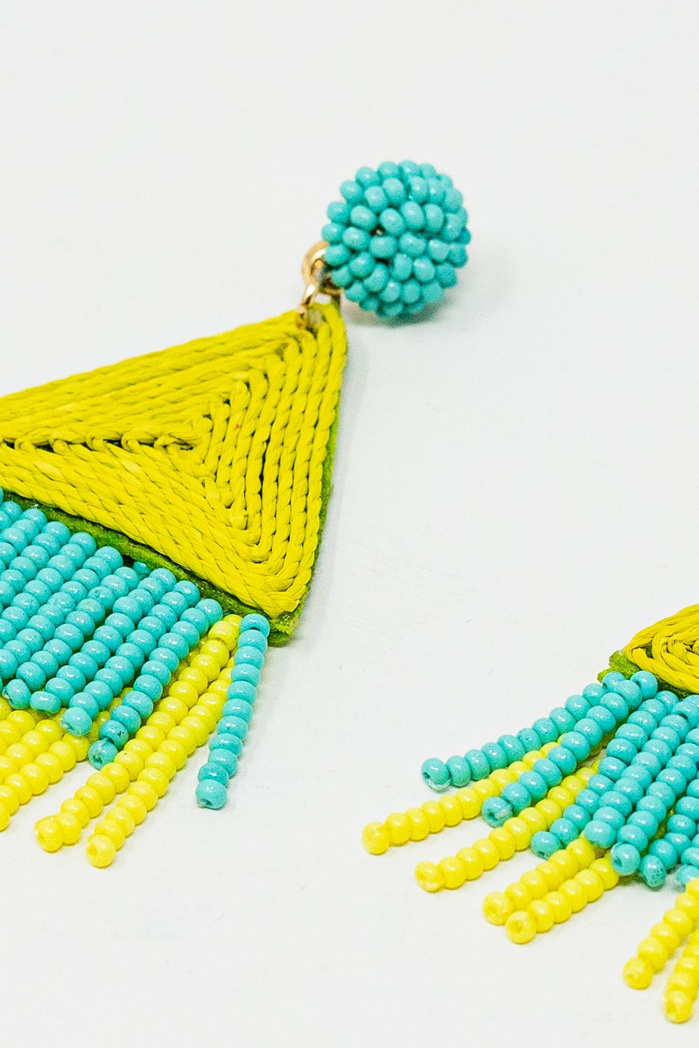 Turquoise Drop Earings With Lime Pyramid and Fringe