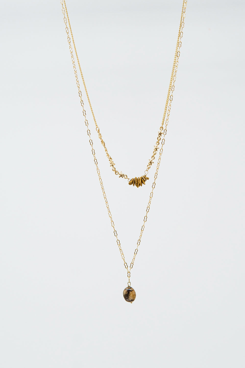2 in 1 necklace with stone pendant and star details