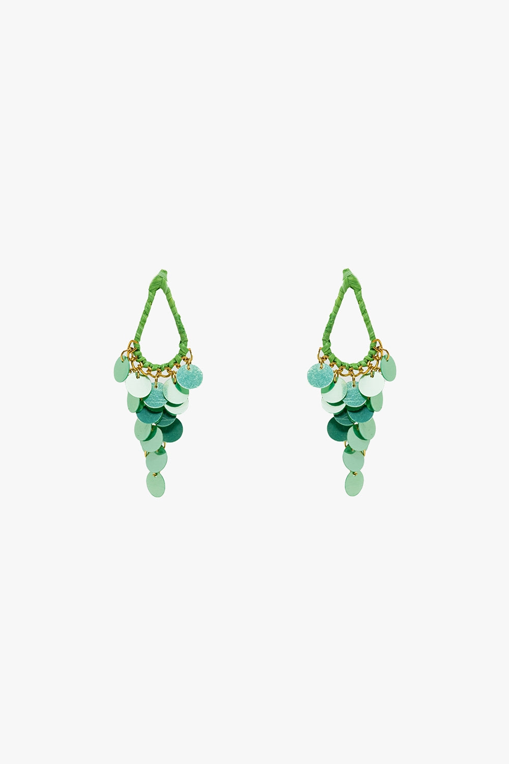 Green Waterdrop Earrings With Cascading Sequins