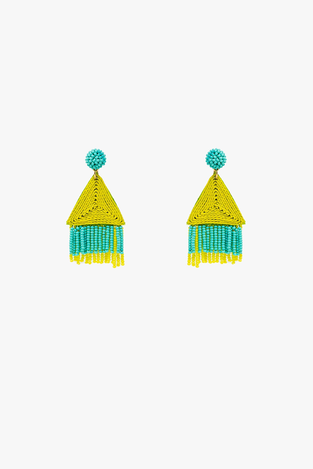 Turquoise Drop Earings With Lime Pyramid and Fringe