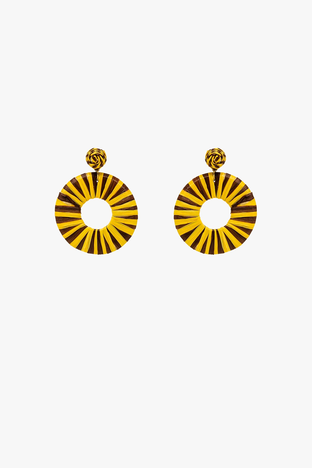 Brown And Yellow Dropped Woven Earrings