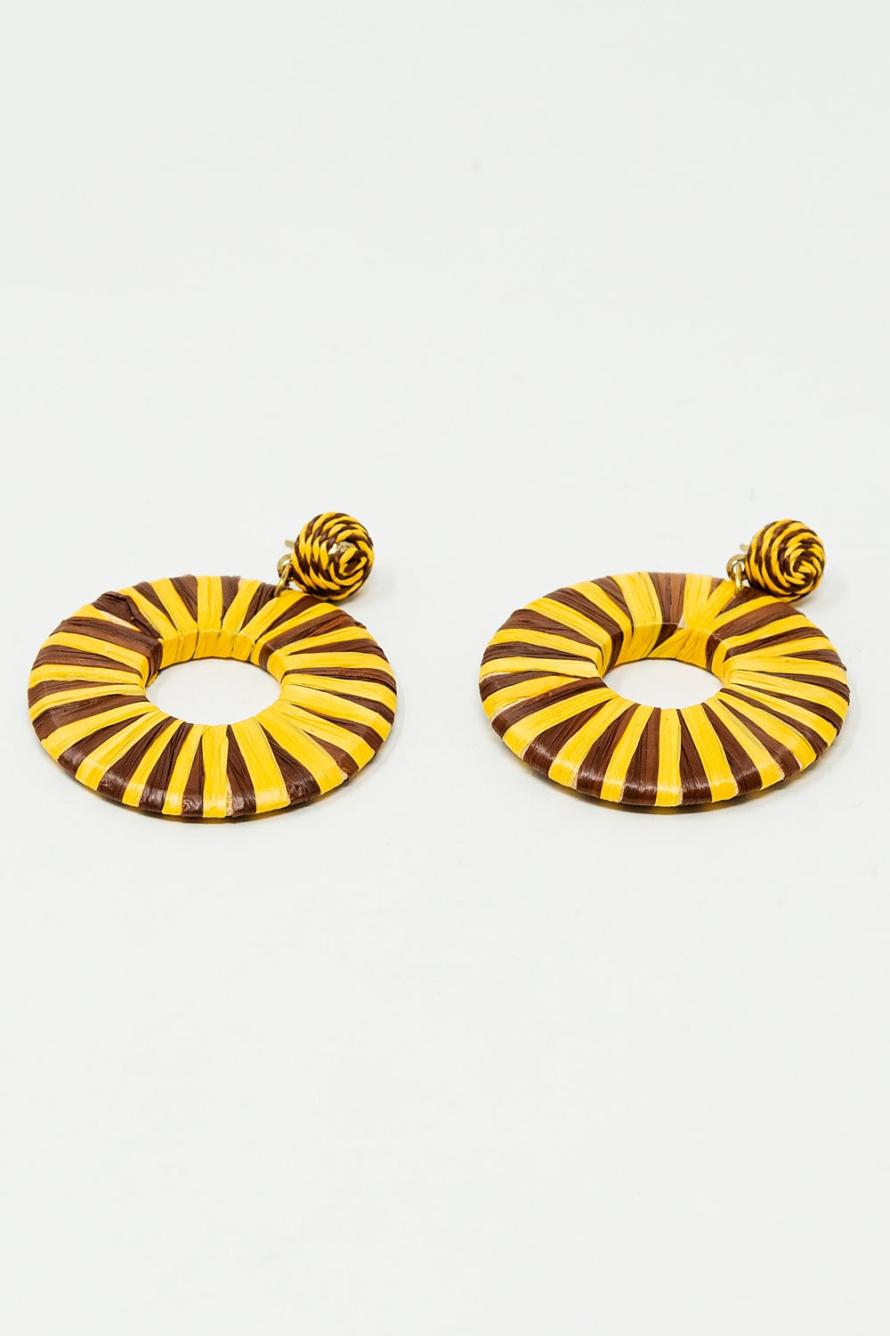 Brown And Yellow Dropped Woven Earrings