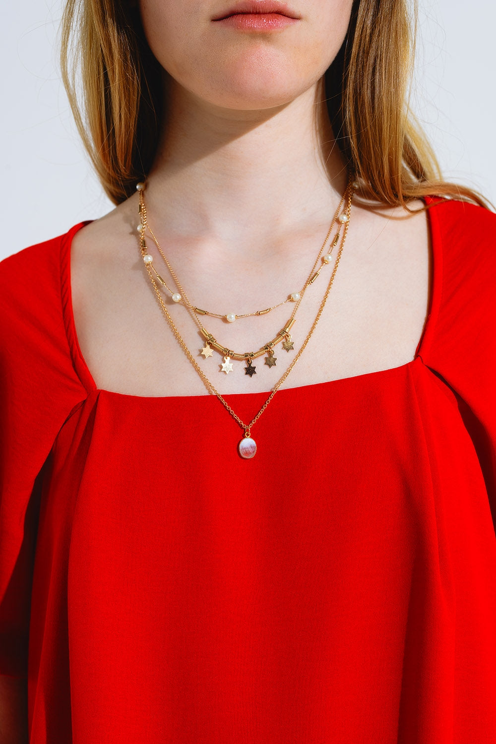 3 in 1 necklace with star and pearl detail