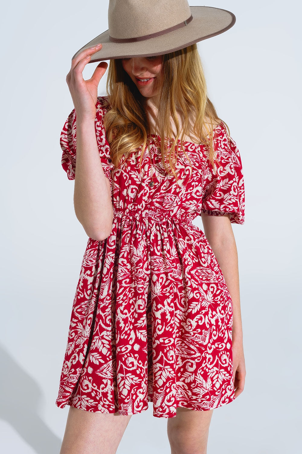 short floral print dress with gathered back - dress