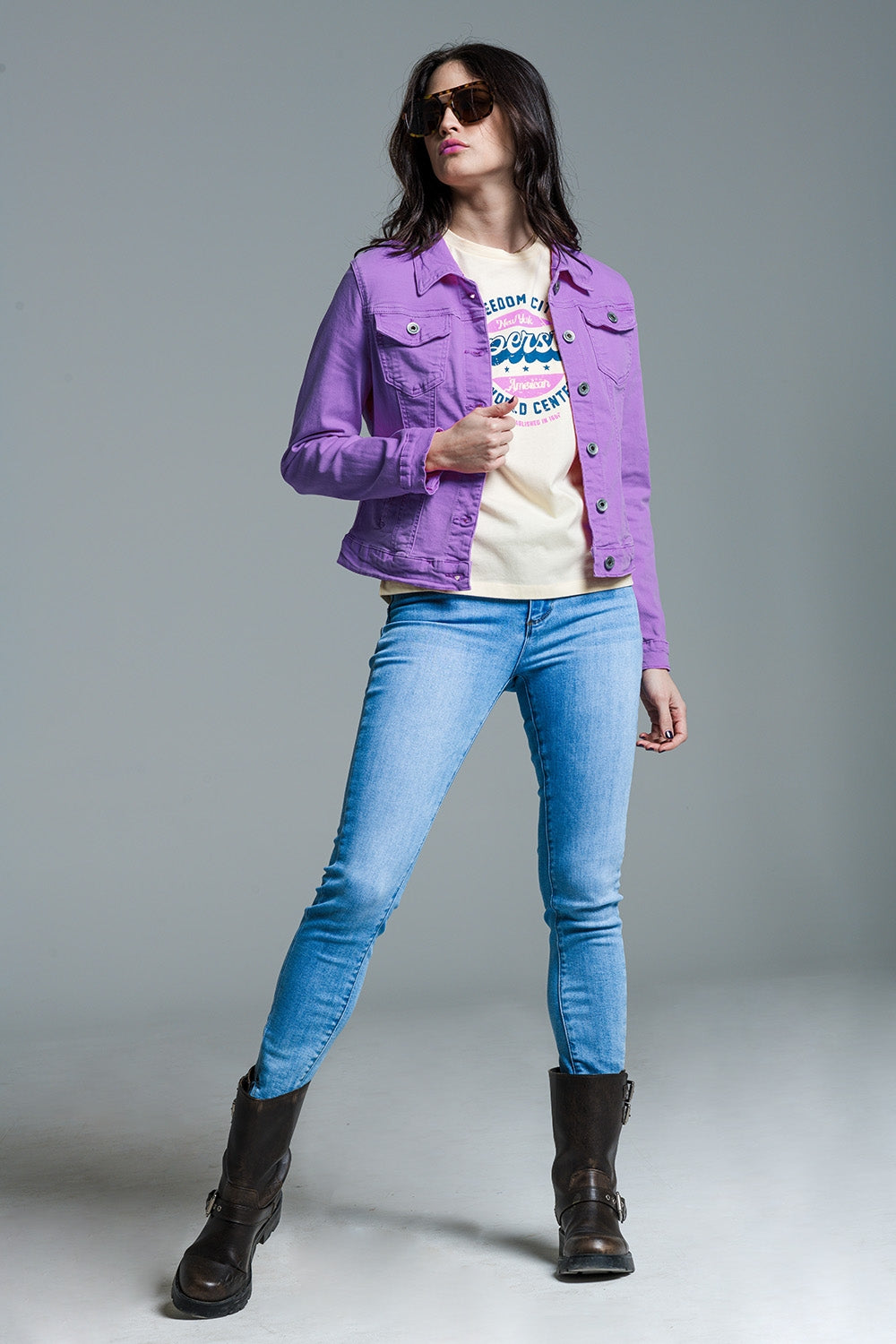 Slim denim trucker jacket in Lilac