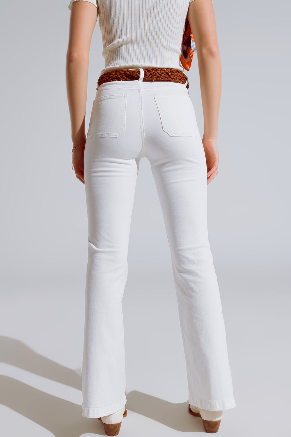 White Skinny Flared Jeans With Front Pocket Detail - Coloured Jeans