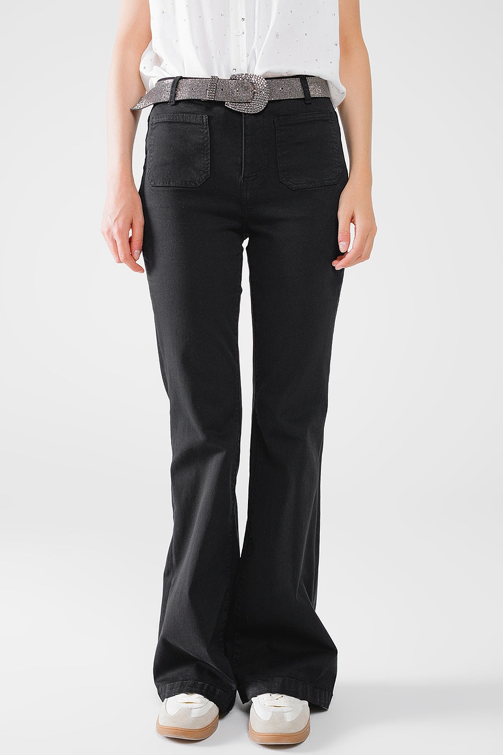 Black Skinny Flared Jeans With Front Pocket Detail