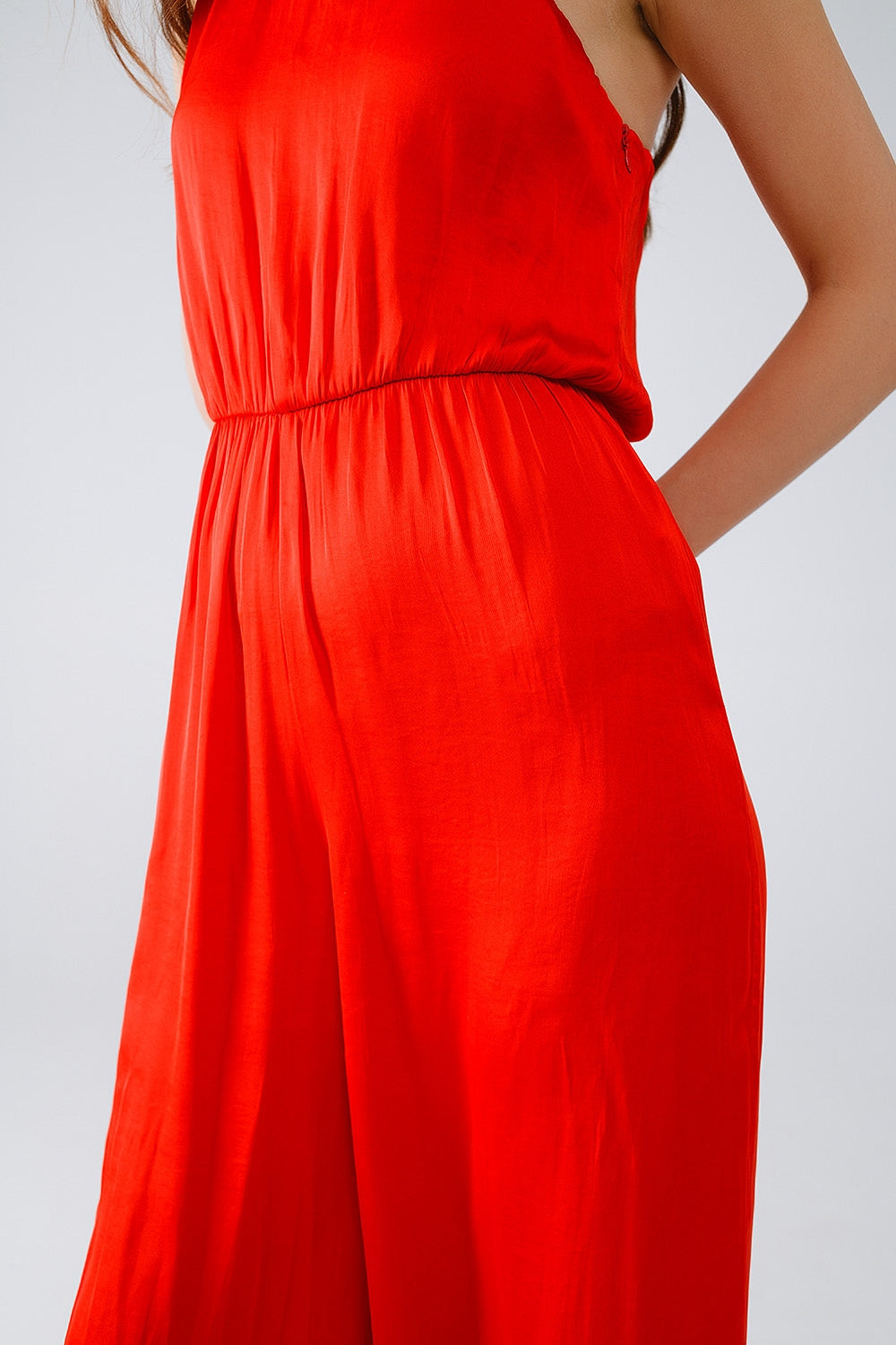 Drapped One Shoulder Jumpsuit With Cinched Waist In Red - One-piece