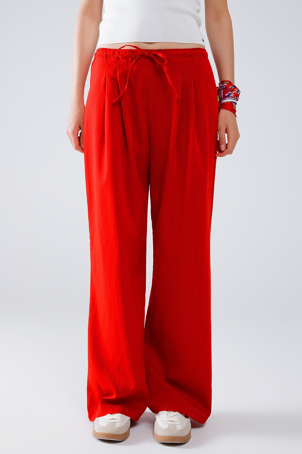 Red Relaxed Pants With Drawstring Closing And Side Pockets - trousers