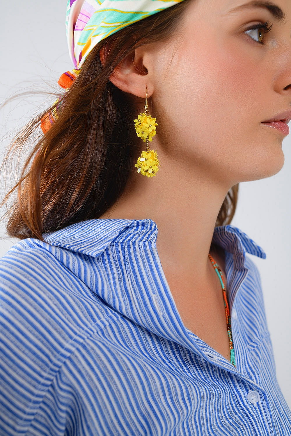 Dropped Flower Statement Earrings With Yellow Daisies