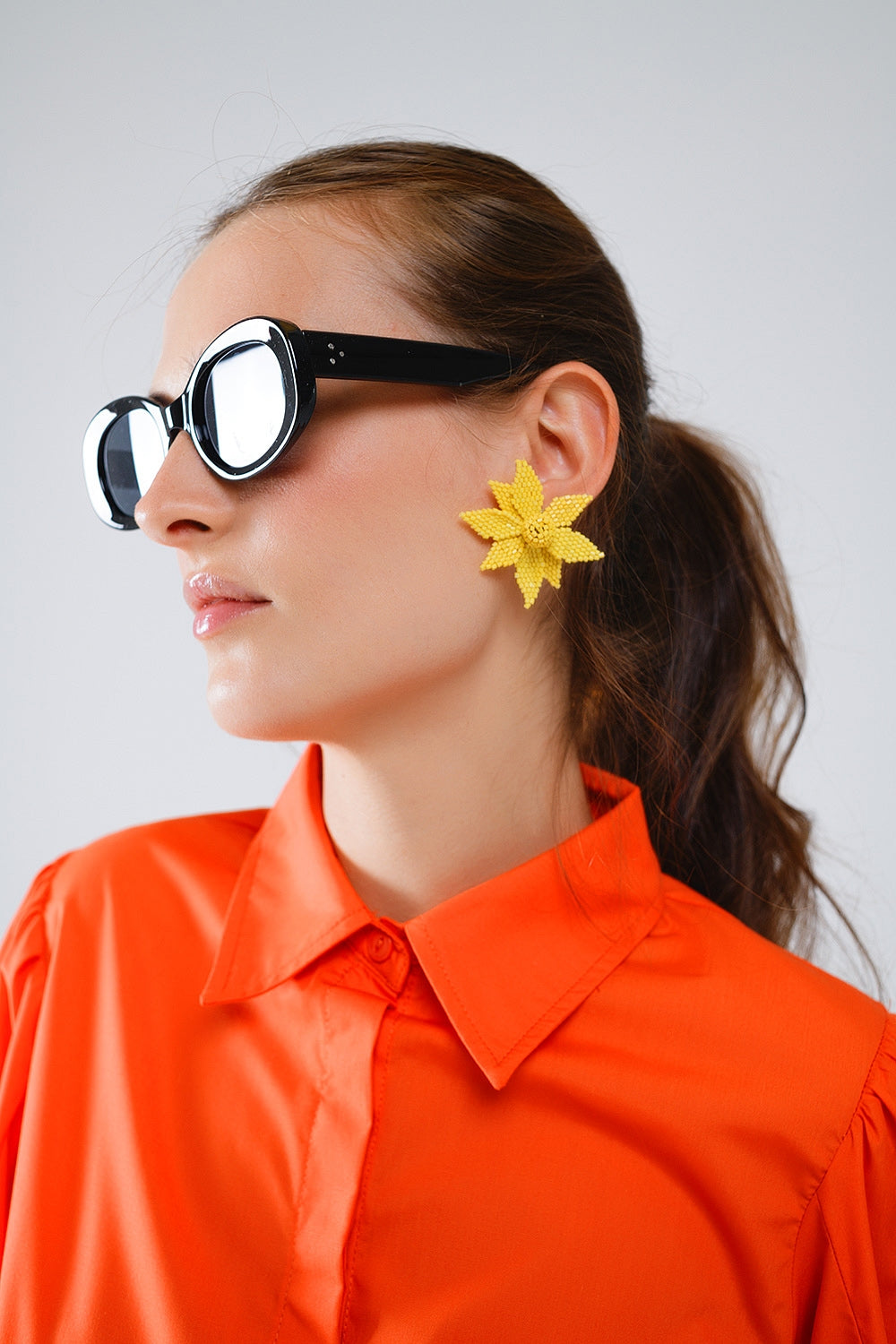 3D Flower Embroidered Earrings In Yellow