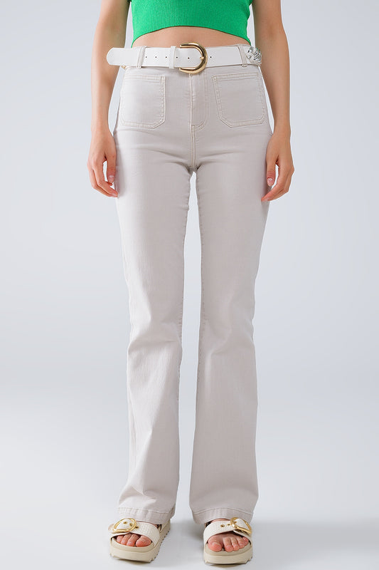 Beige Skinny Flared Jeans With Front Pocket Detail - Coloured Jeans