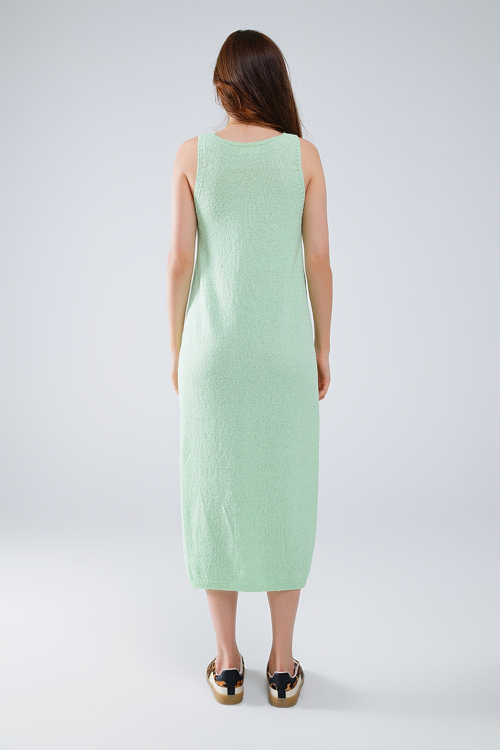Sleeveless knitted Maxi Green Dress With Side Slit - dress