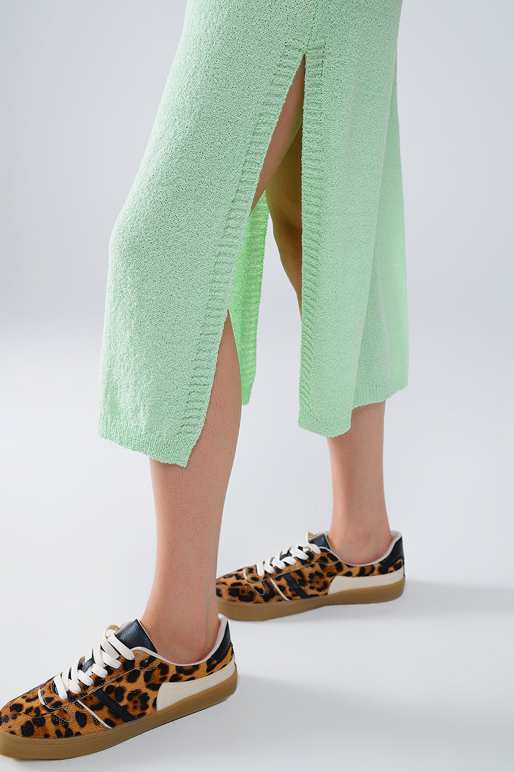 Sleeveless knitted Maxi Green Dress With Side Slit - dress