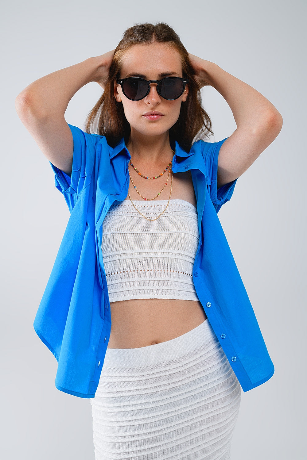 Short Sleeve Relaxed Button Up Shirt in Blue - Shirts