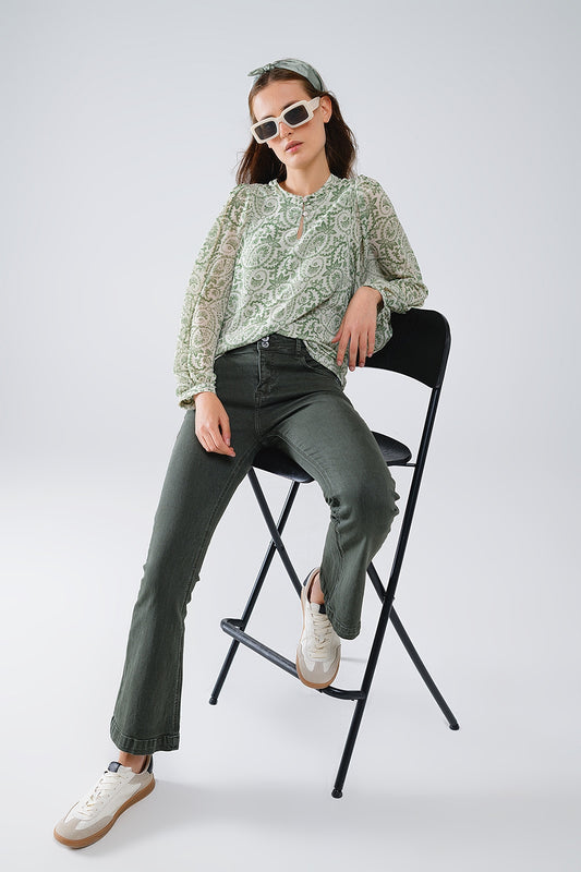 Skinny Flared Jeans With Double Button Detail in Khaki - Coloured Jeans