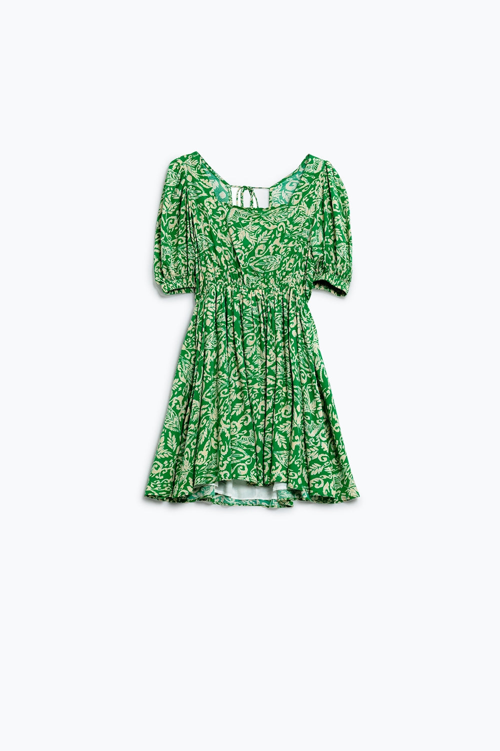 short floral print dress with gathered back in green - dress